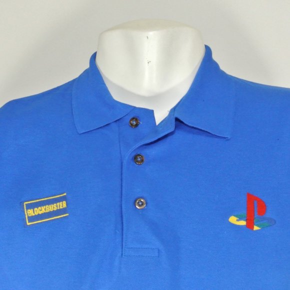 BLOCKBUSTER VIDEO Sony Playstation Vintage Employee Uniform Shirt Blue S Small - Picture 7 of 10